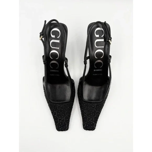 NEW Gucci Black GG Crystal Slingback Pump Mesh Sz EU 35.5 RET $1240 - Picture 2 of 9